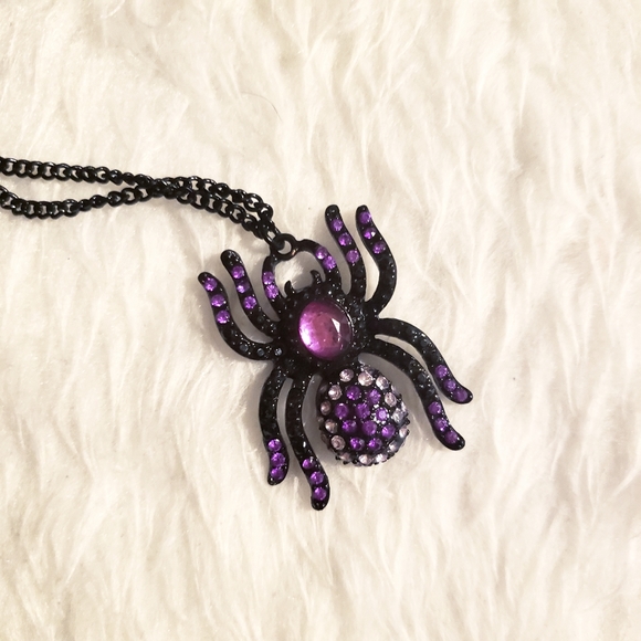 Goth Spider Statement Rhinestone Necklace pastel - Picture 5 of 8
